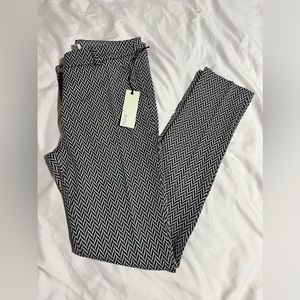 Slim Fit Slack Pants with Hook plus Zip Fly and Slant Pockets BLK/IVORY